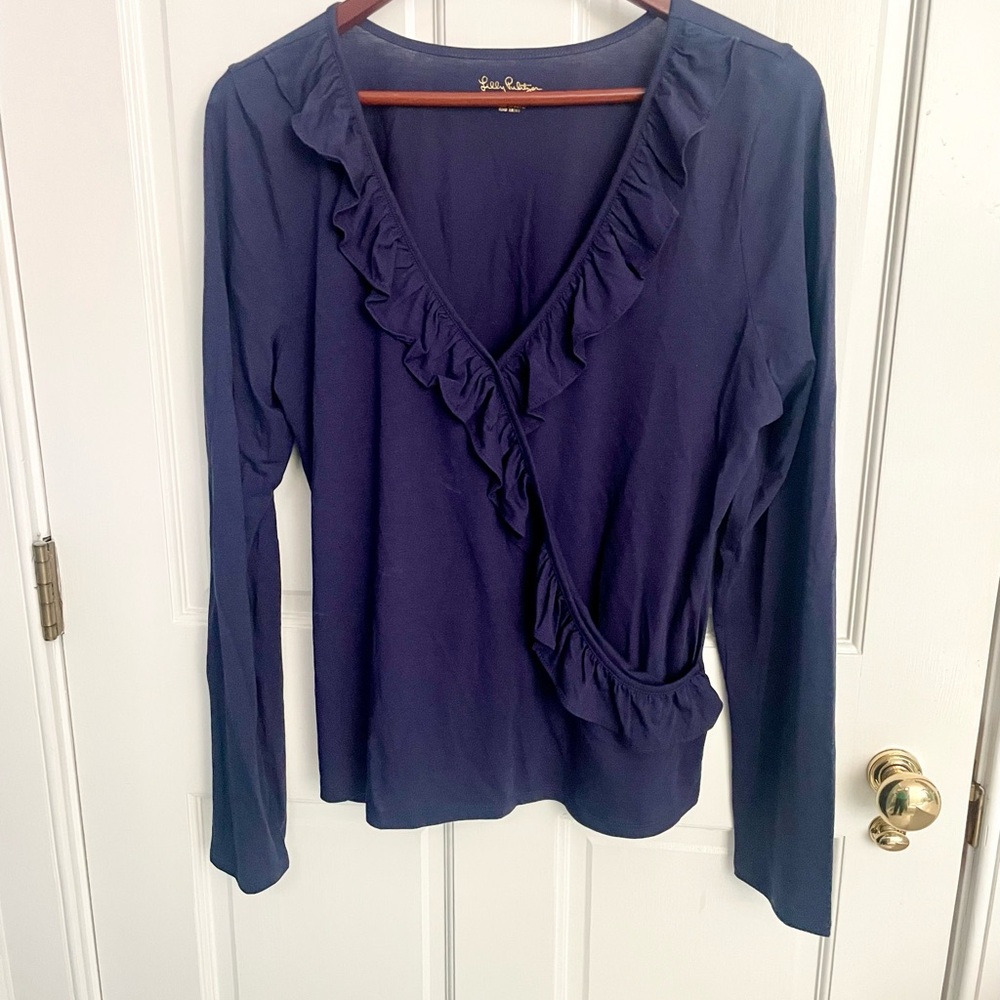 Lilly Pulitzer Navy Blue Ruffle Blouse